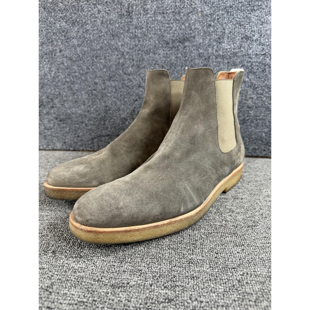 Common Projects Boots Mens 8 Gray Suede Chelsea Crepe Sole Made In Italy Ankle